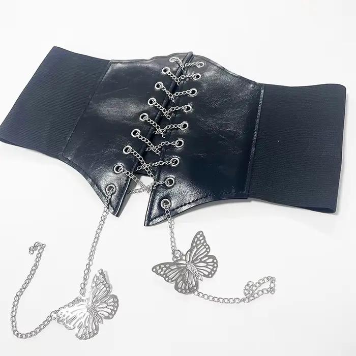 Ceinture Corset Papillon Large en Similicuir Amincissante et Façonnante pour Femme, Élastique et Taille Haute pour Usage Quotidien