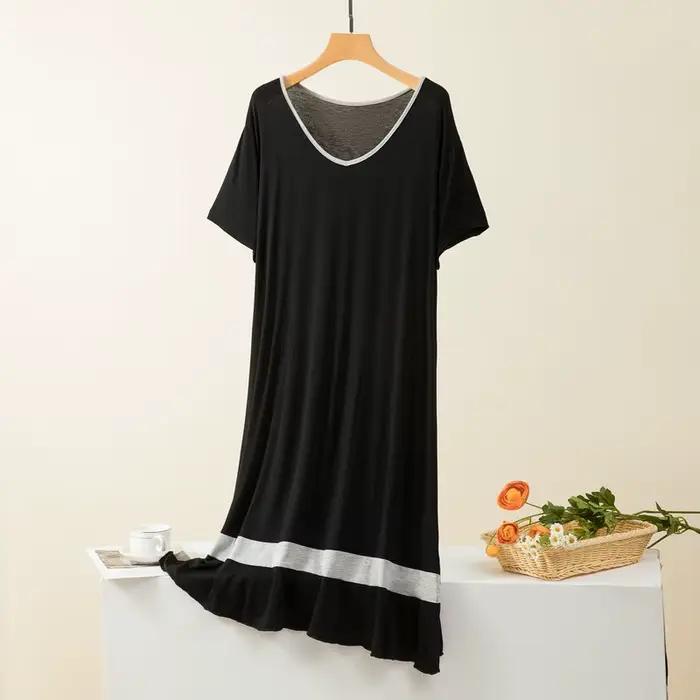 Robe de nuit mi-longue à manches courtes pour femmes, vêtements de nuit, chemises de nuit, grande taille, vêtements de maison décontractés, chemises de nuit d'été pour femmes
