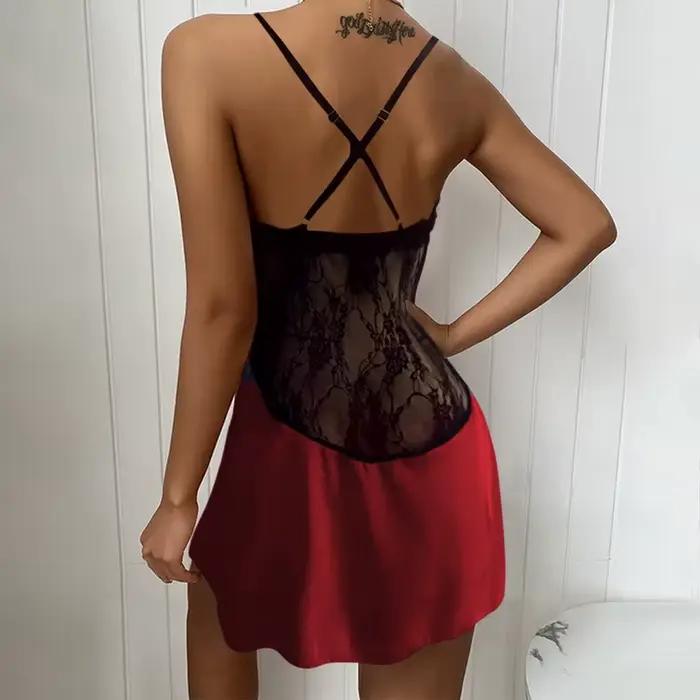 Robe de nuit femme Sexy suspendre-dentelle col bas chemise