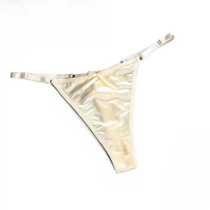 Culotte string en satin doux MoonBiffy pour femmes, taille basse, confortable et élégante lingerie sexy ```