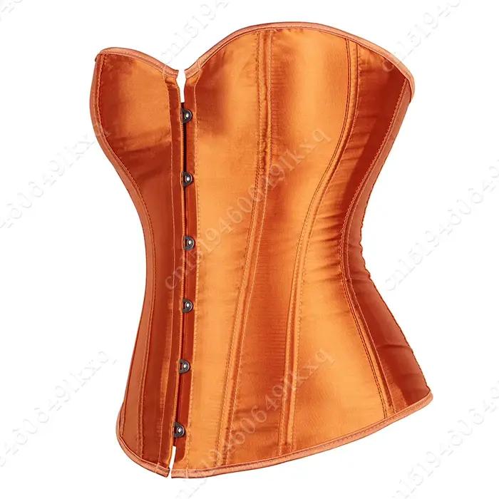 Hauts Corset pour femmes surbuste Bustier Satin Sexy à lacets Corset Orange
