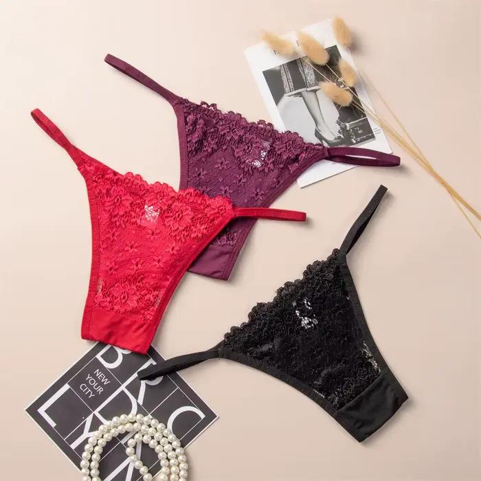 Femme culotte nouveau confortable nœud coton Polyester dentelle Sexy string fille sous-vêtements couleur unie haute qualité Lingerie