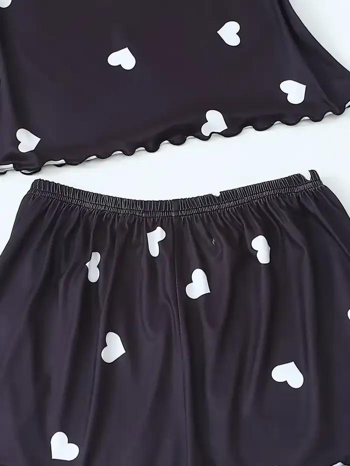 5 tailles choisir S M L XL 2XLWomen deux pièces jarretelles coeur imprimé haut et short femme décontracté