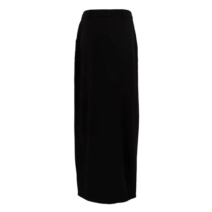 Jupe longue noire en satin fendue pour femme, design été 2025