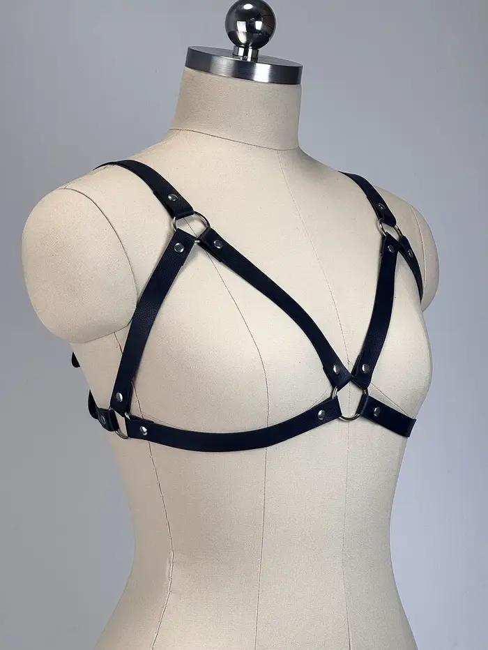 Harnais de corps en cuir PU pour femme, ceinture de poitrine, corset, lingerie en cuir, vêtements gothiques, accessoires pour femme