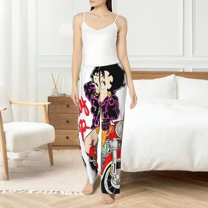 Pantalon de pyjama Betty Boop pour femme, détente hivernale, polyester et élasthanne, poches pratiques, couleurs variées, confort et sécurité nocturne
