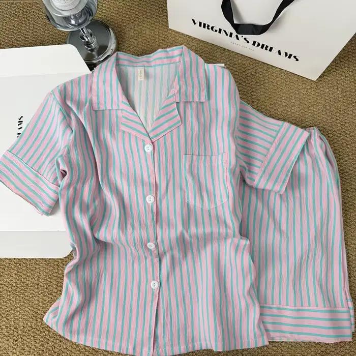 Pyjama rayé color-block simple de style coréen pour femme