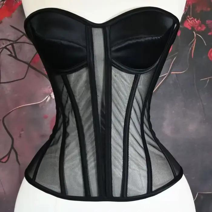 Corset Bustier avec soutien-gorge pour femmes, corsage en maille transparente pour mariage, modelant le corps, taille fine, à lacets, bustiers désossés sans bretelles