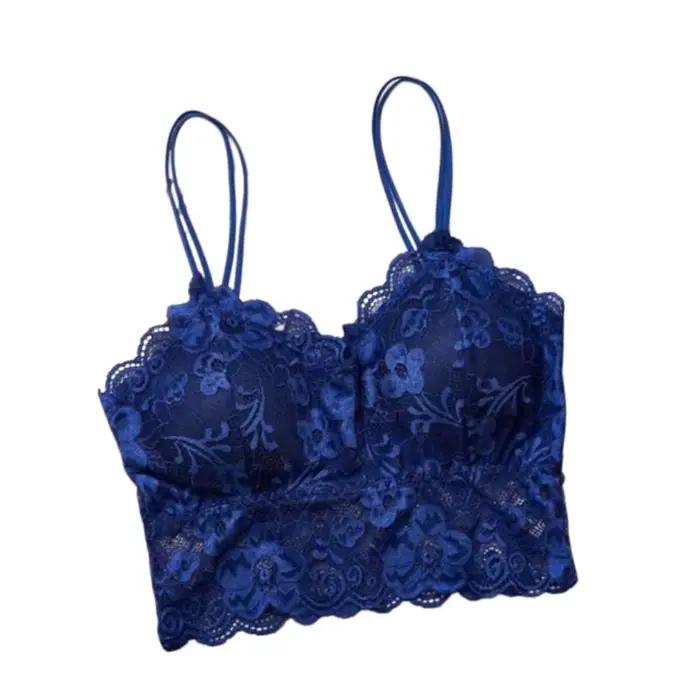 Bralette en dentelle florale pour femme – Crop top en dentelle festonnée à double bretelles avec bonnets rembourrés, caraco en dentelle transparente pour lingerie et usage quotidien