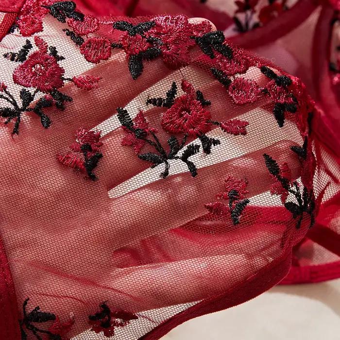 Lingerie érotique femme soutien-gorge et slip femmes Floral broderie ensemble de sous-vêtements Sexy dentelle