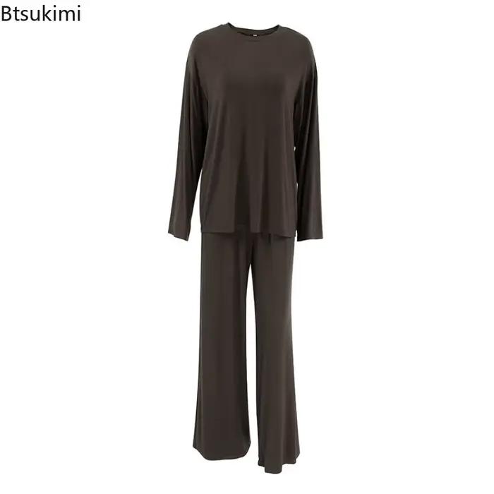 Nouveau 2026 marron ample femme vêtements de nuit costume col rond chemises