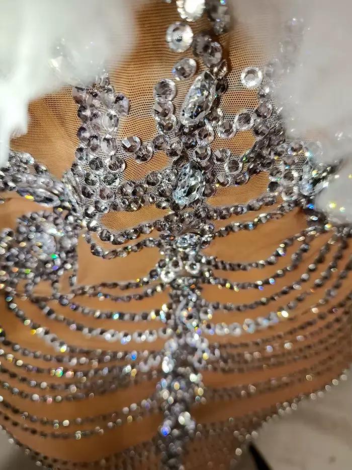Robe de soirée sexy en maille transparente avec strass, sans bretelles, longue, pour fête d'anniversaire, boîte de nuit, tenue de performance Drag Queen
