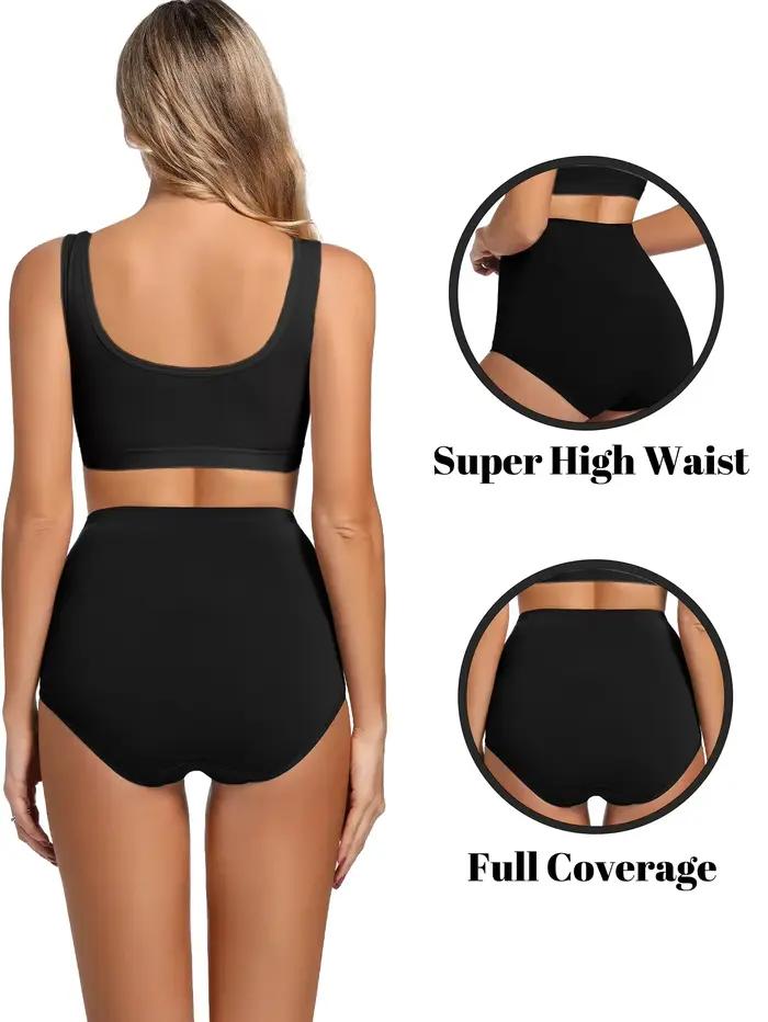 POKARLA 5 pièces culottes taille très haute pour femmes sous-vêtements confortables à couverture complète dames slips noirs ensemble 95% tissu Polyester