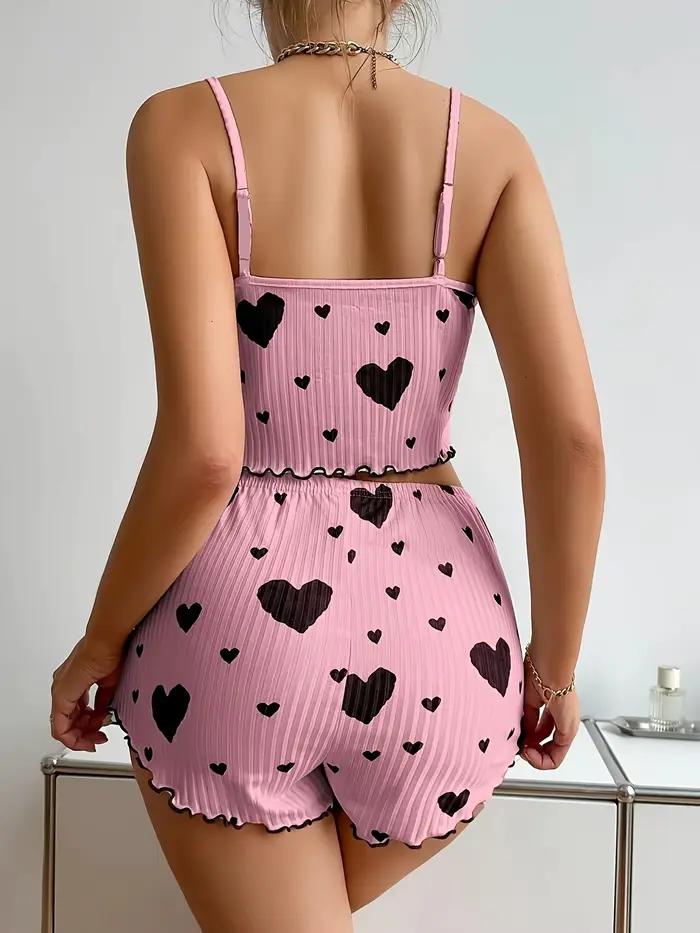 Ensemble pyjama 2 pièces imprimé cœur pour femme