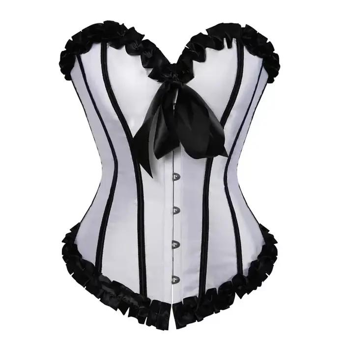 Haut Corset à lacets Vintage gothique rayé Sexy Satin surbuste Bustier Shaper victorien femmes Korsett bleu vert rouge rose
