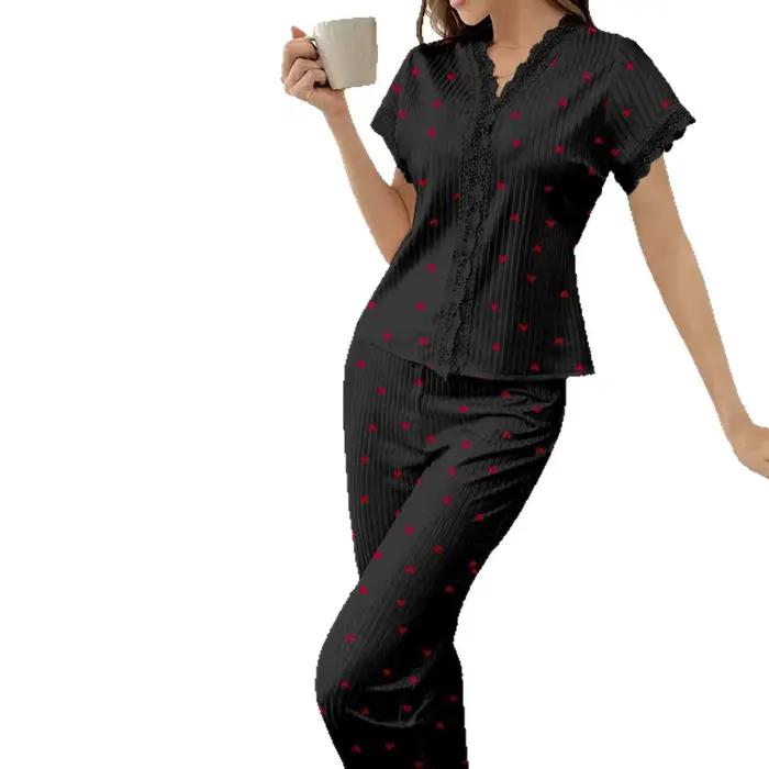 Pyjama pour femmes, ensemble de pyjama sexy en dentelle à col en U