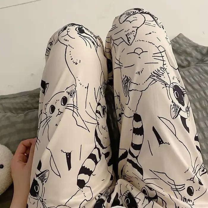 Pantalon de pyjama femme dessin animé Moe chat grande bataille