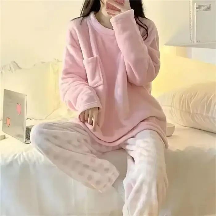 Ensemble pyjama en molleton épais et chaud pour femme