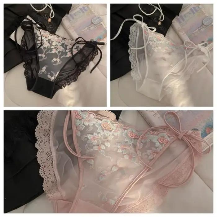 Culottes transparentes taille basse brodées de fleurs en coton avec entrejambe