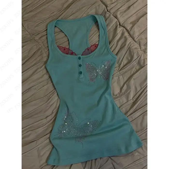 Tops Corset Esthétique Années 2000 Imprimé Papillon Y2K Camis Streetwear Vêtements Vintage Femme Tendance Sexy Harajuku Punk Crop Tops à Bretelles