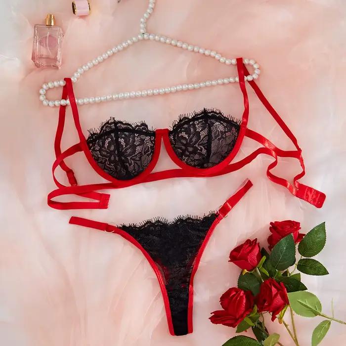 Lenceria Babydoll Ensemble soutien-gorge et culotte sexy Lingerie Intime Femmes Dentelle