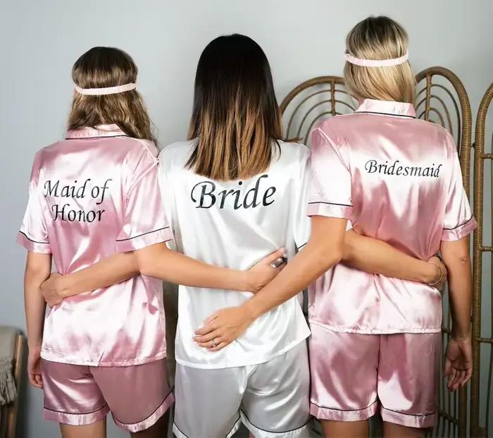 Pyjama en soie rayonne personnalisable pour demoiselle d'honneur, enterrement de vie de jeune fille, occasions spéciales et mariage