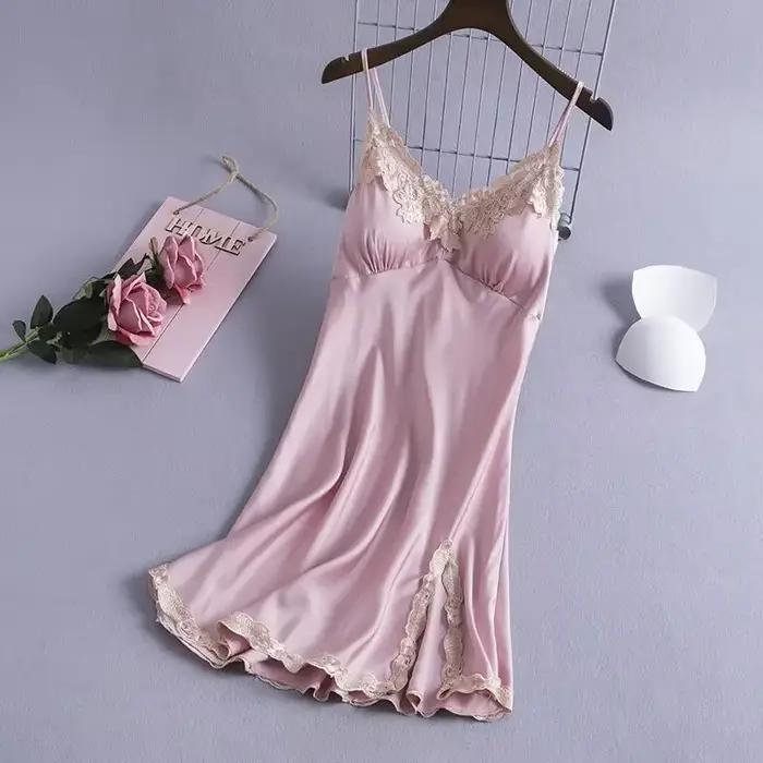 Vêtements de nuit Sexy en dentelle et soie glacée pour femmes