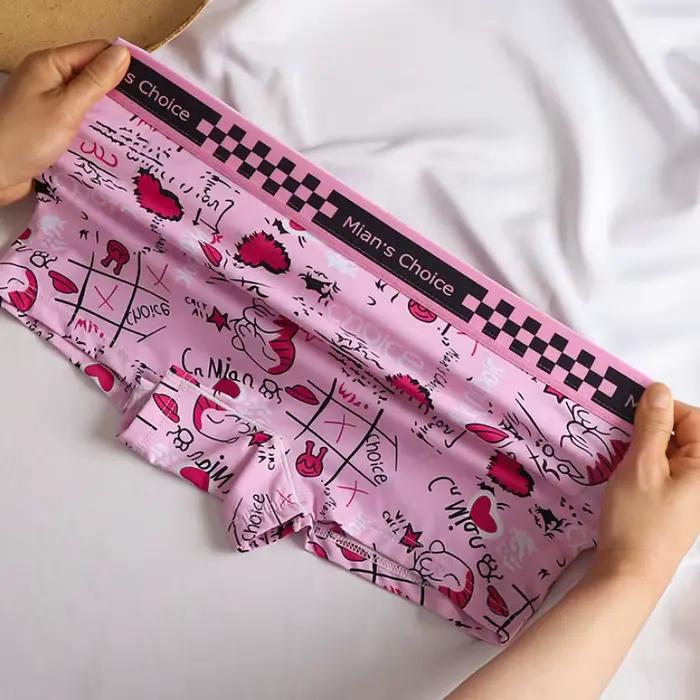Glace soie été femmes culottes Sexy dessin animé imprimé sous-vêtements respirant sans couture slips femmes intimes Femme Femme pantalon