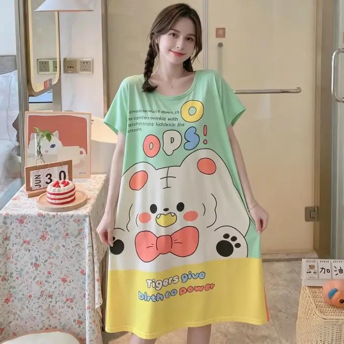 Robe de nuit à manches courtes pour filles et femmes