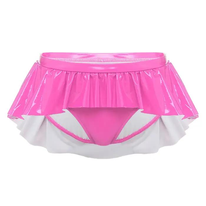 Culotte Ir régulière à Volants en Similicuir Pu Effet Mouillé Taille Basse Brillante Lingerie de Nuit pour Femmes Soirées en Club Raves Occasions Spéciales