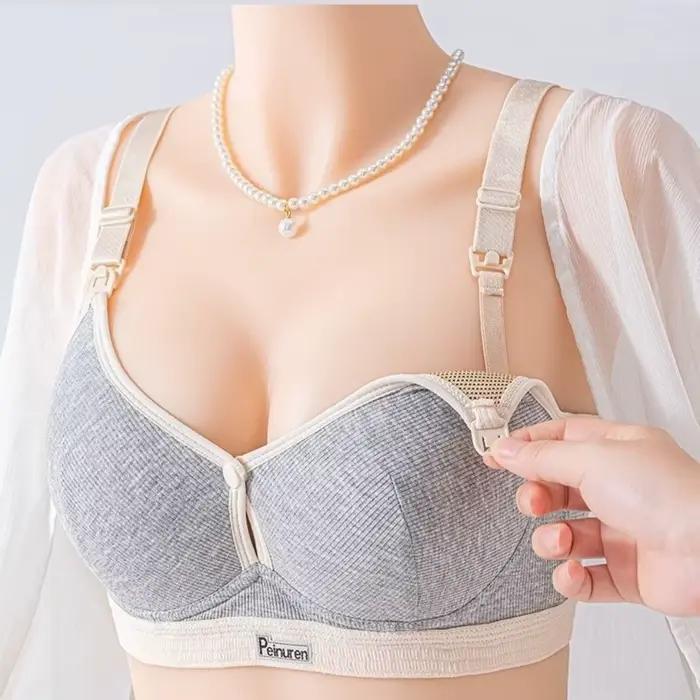 Soutien-gorge d'allaitement en pur coton à double boutonnage, confortable et respirant, avec fines bretelles froncées, sans coutures, anti-affaissement
