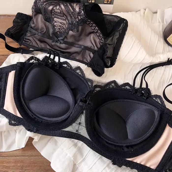 Ensemble de soutien-gorge Push Up en dentelle brodée
