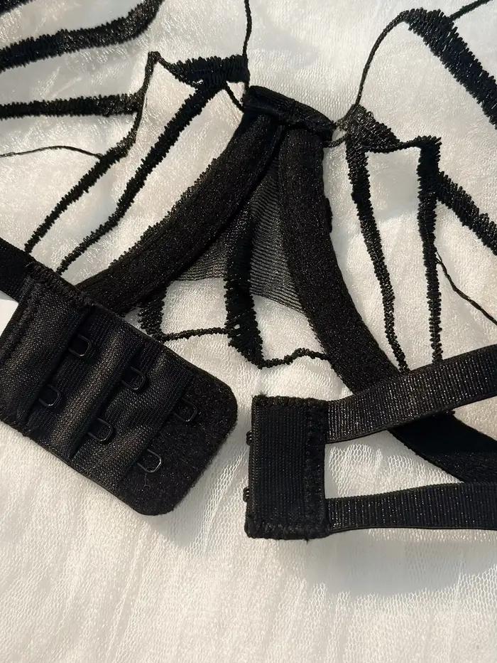 Ensemble de Lingerie brodée avec bonnet de poitrine festonné noir pour femmes