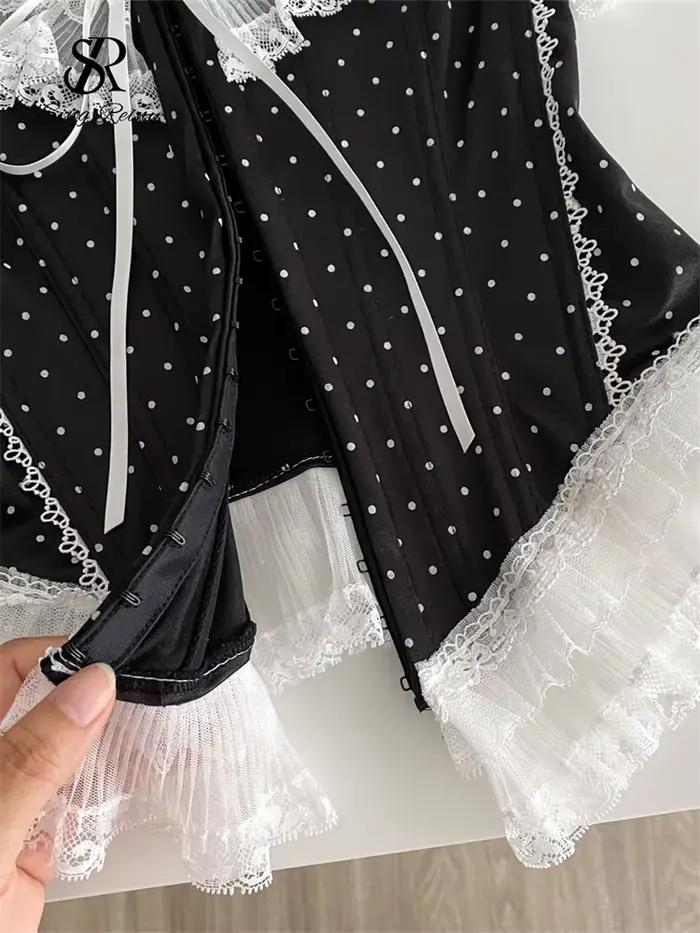 SINGREINY Vintage à pois Lingerie haut sans bretelles dentelle épissé Sexy Corset haute qualité femmes France doux Hotsweet Camisole