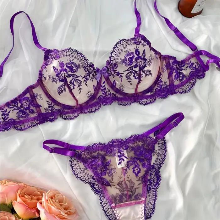 Ensemble de Lingerie brodée en dentelle, sous-vêtements en Tulle transparent, bretelles réglables, fantaisie florale, Boudoir Studio courbé pour femmes