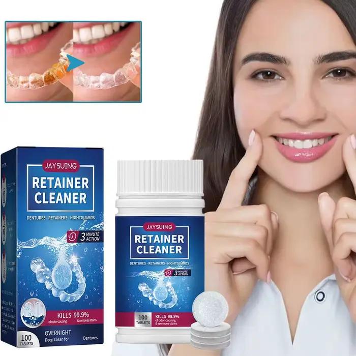100 comprimés nettoyants pour prothèses dentaires – Élimine les odeurs, nettoyant buccal pour appareils de rétention et protège-dents de nuit