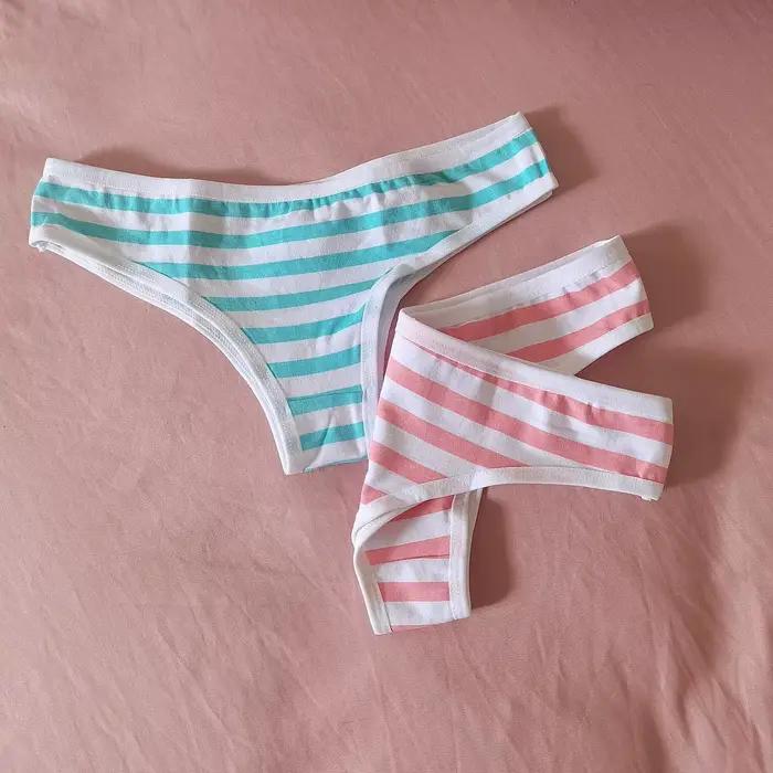 Sexy mignon fille femmes bleu et rose rayure culotte string t-back sous-vêtements intimes