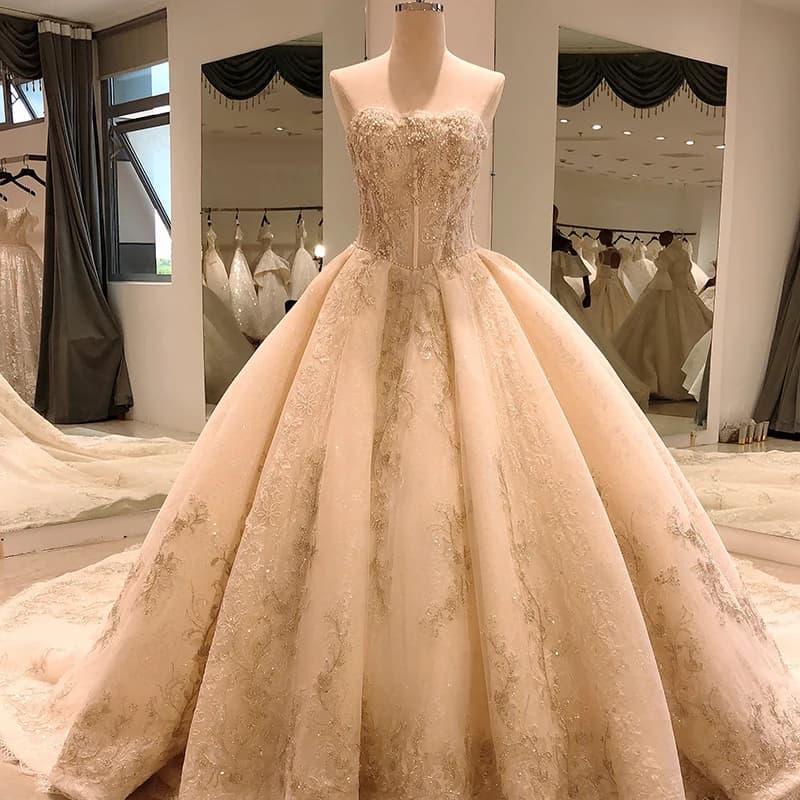 SL-8037 robe de mariée personnalisée sans bretelles 2020 dentelle corset perlé élégante église femme