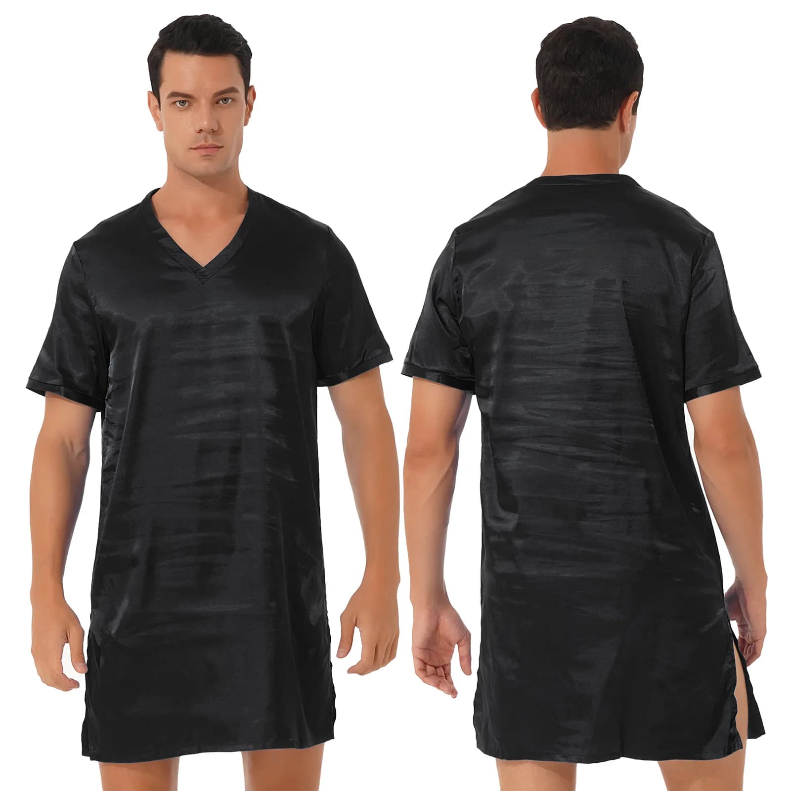 Chemise de nuit en satin doux et soyeux pour hommes et femmes, chemise de nuit pyjama, peignoir à ma