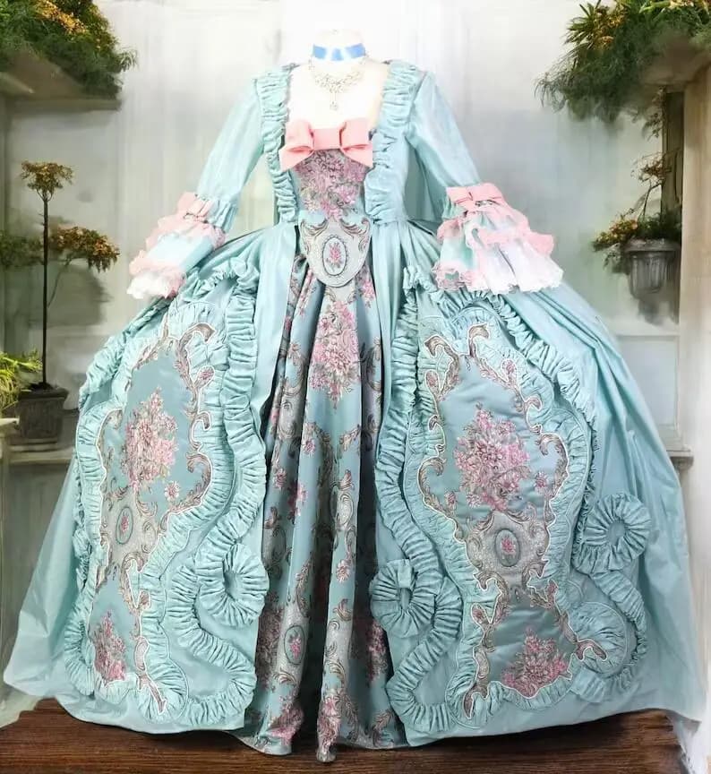 Robe de Bal de la Reine Marie Antoinette pour Femme, Tenue Brodée, sur Mesure