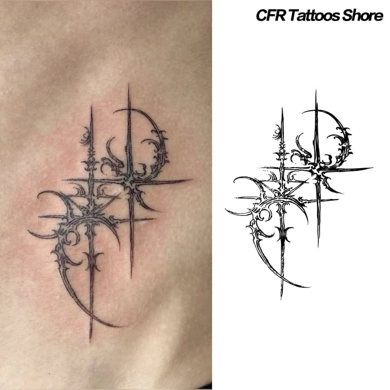 Sexy Hotwife tendance tatouages temporaires bras imperméable faux tatouage gothique foncé croix jus