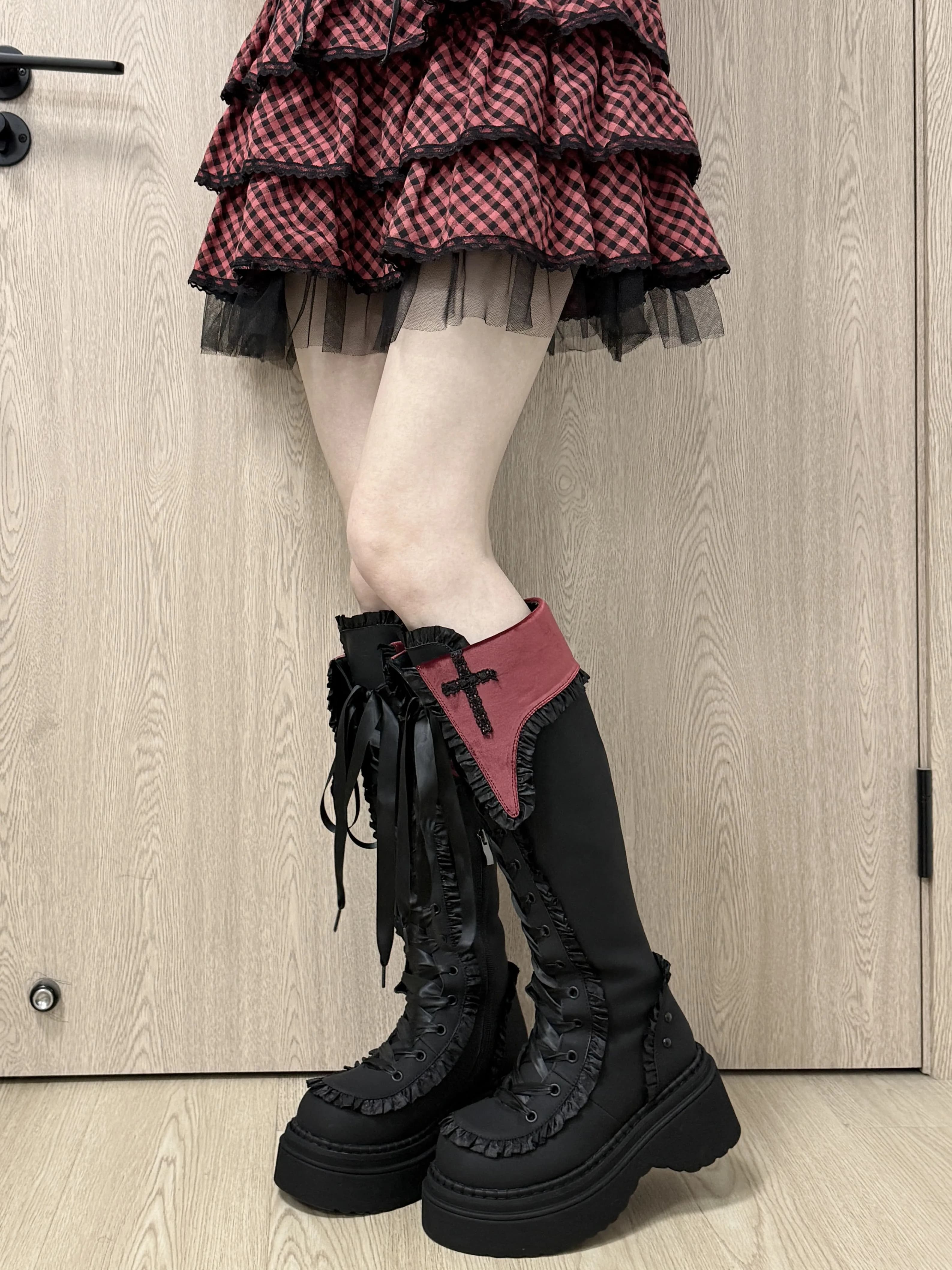 Bottes de visiteur de nuit Gururu originales Y2k, bottes gothiques à fond épais avec croix, bottes r