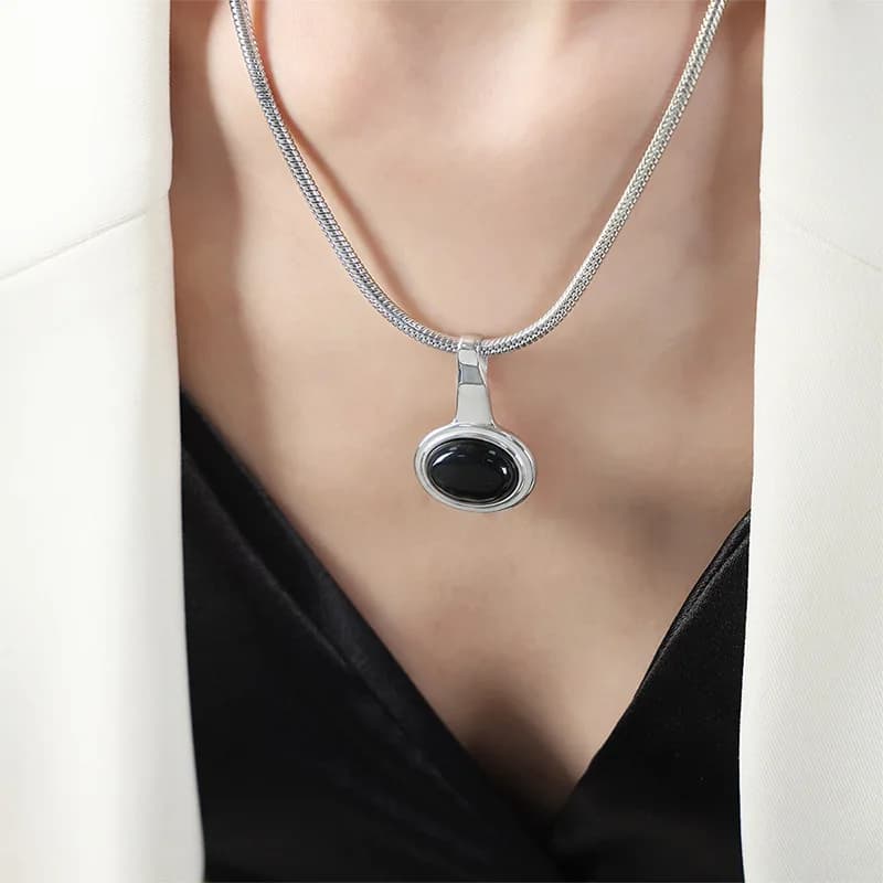 Collier pendentif naren onyx noir pour femme, acier inoxydable, résistant à la guerre, or, argent, b