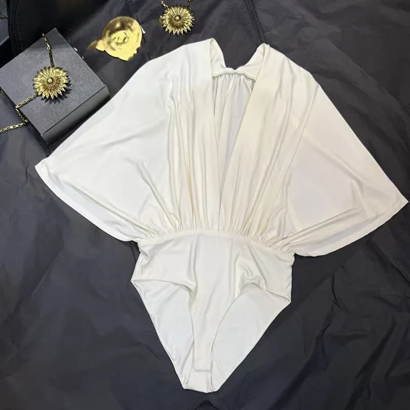 Body femme été 2026, nouvelle collection, manches chauve-souris, coupe ample, sexy, col en V, sans m