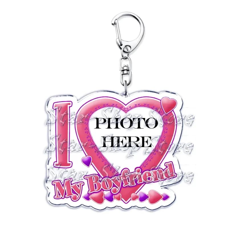Texte personnalisé j'aime mon petit ami petite amie porte-clés porte-clés Photo femme maman papa roi