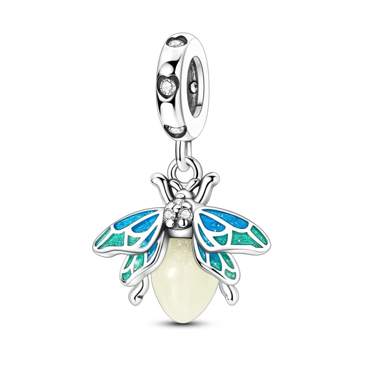 Breloque Luciole en Argent Sterling 925 Phosphorescente, Émail Bleu Vert, Perle Pendante pour Bracel
