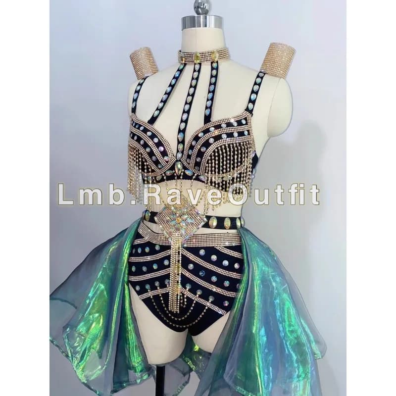Jupe taille haute à franges noires colorées personnalisées, robe de spectacle DJ en boîte de nuit, j