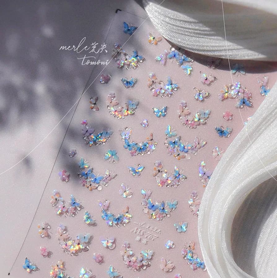 Autocollants 5D pour Nail Art, insectes, papillons, animaux, gelée colorée et charmante, scintillant