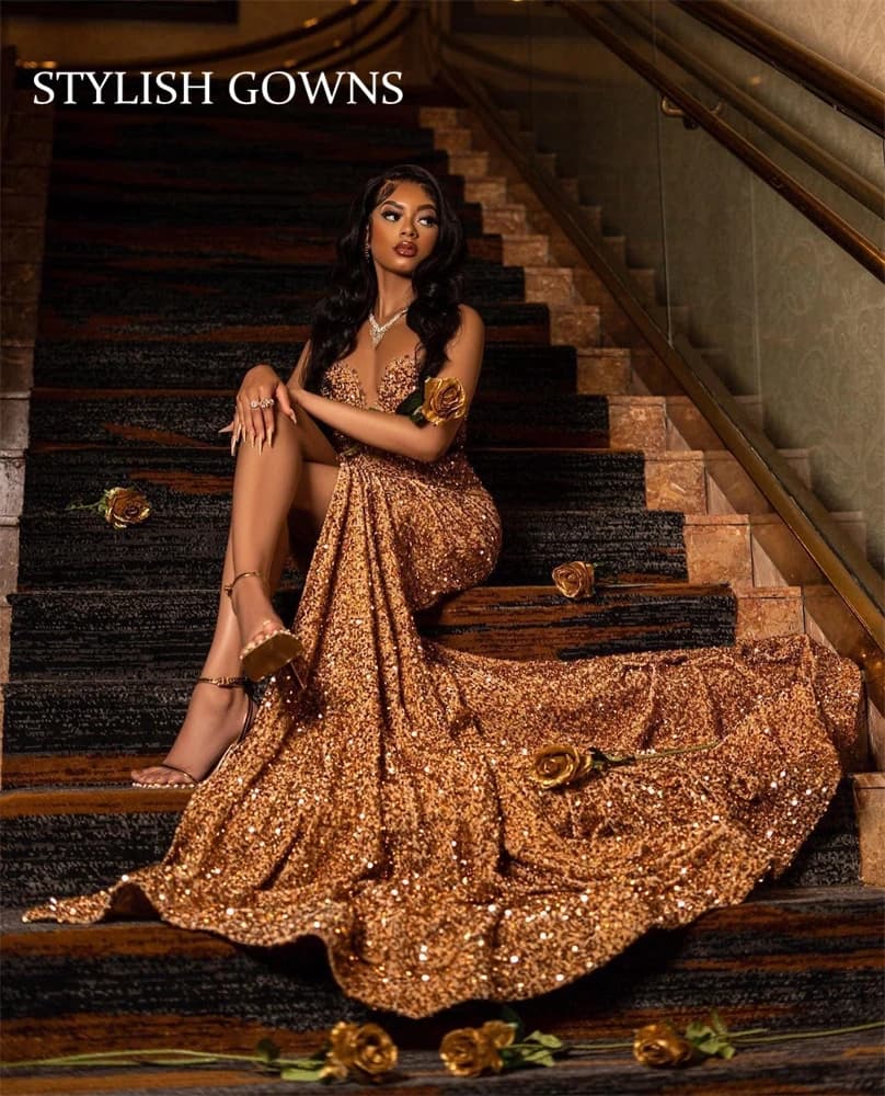 Robe de Rhlongue champagne pour filles noires, robes de soirée à fente haute, robe de sirène personn