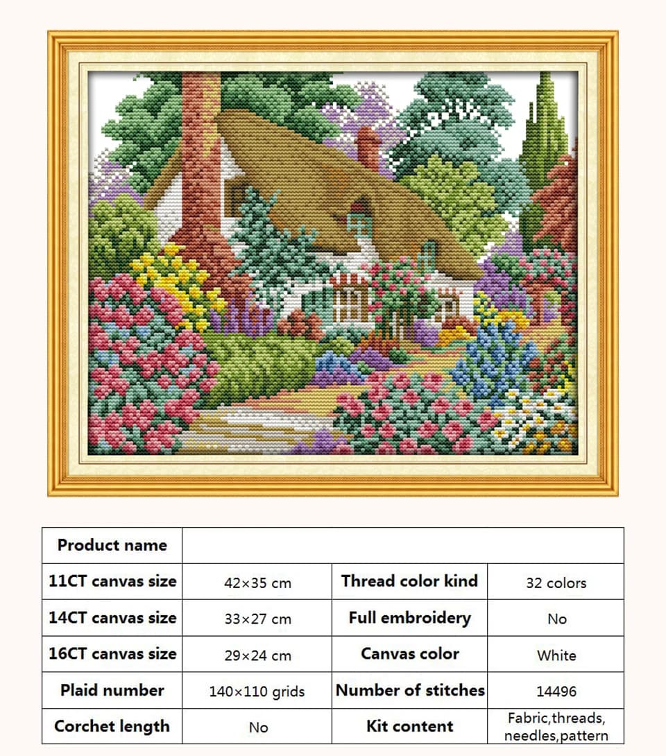 Kit de broderie au point de croix pour loisirs créatifs, motifs de paysage de maison de cabine, bric